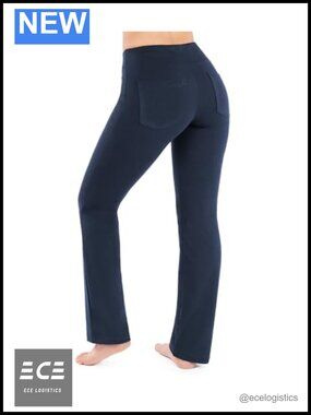 Cotton Straght Leg Yoga Pants High Rise Pull On Back Pockets Workout